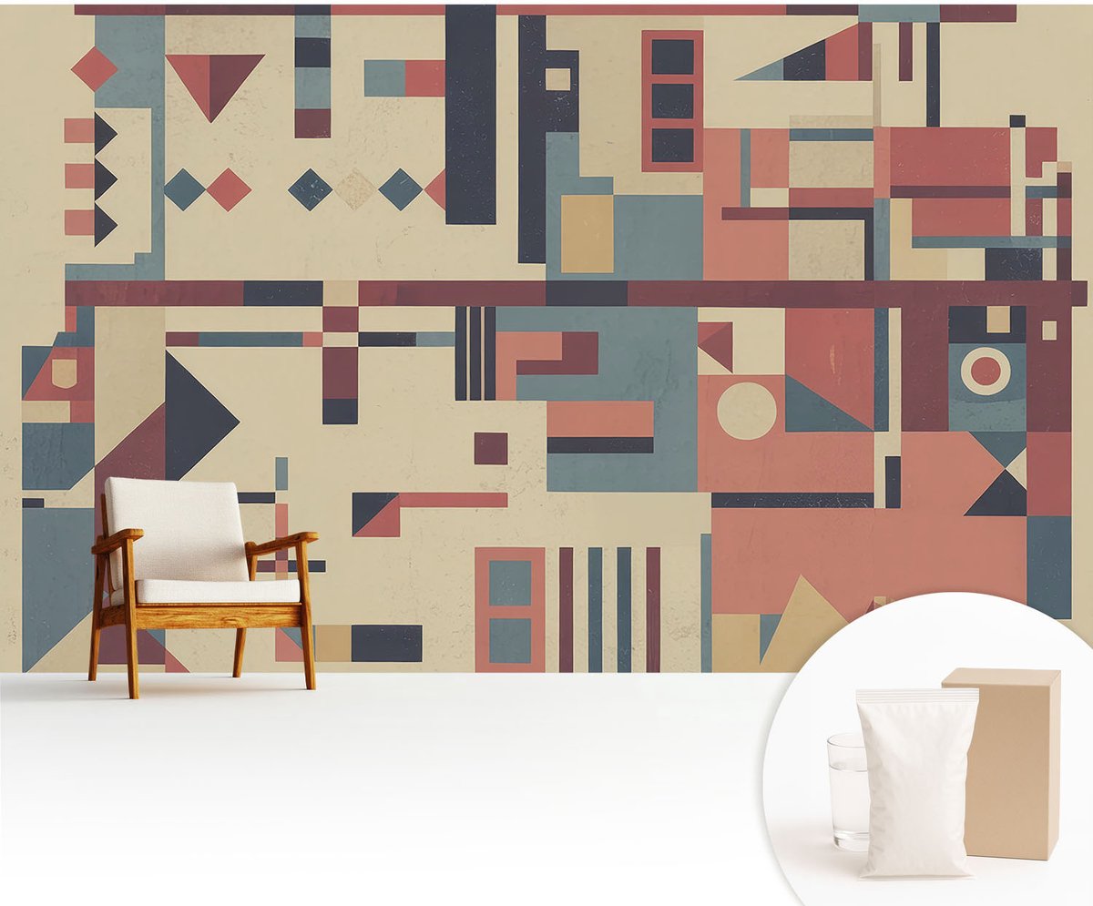 Wallfluent Fotobehang - Beige Vliesbehang - 416x254 cm - Abstracte Compositie Fotobehang Vlies - Hal behang Geometrie - Muurschildering - Woonkamer behang