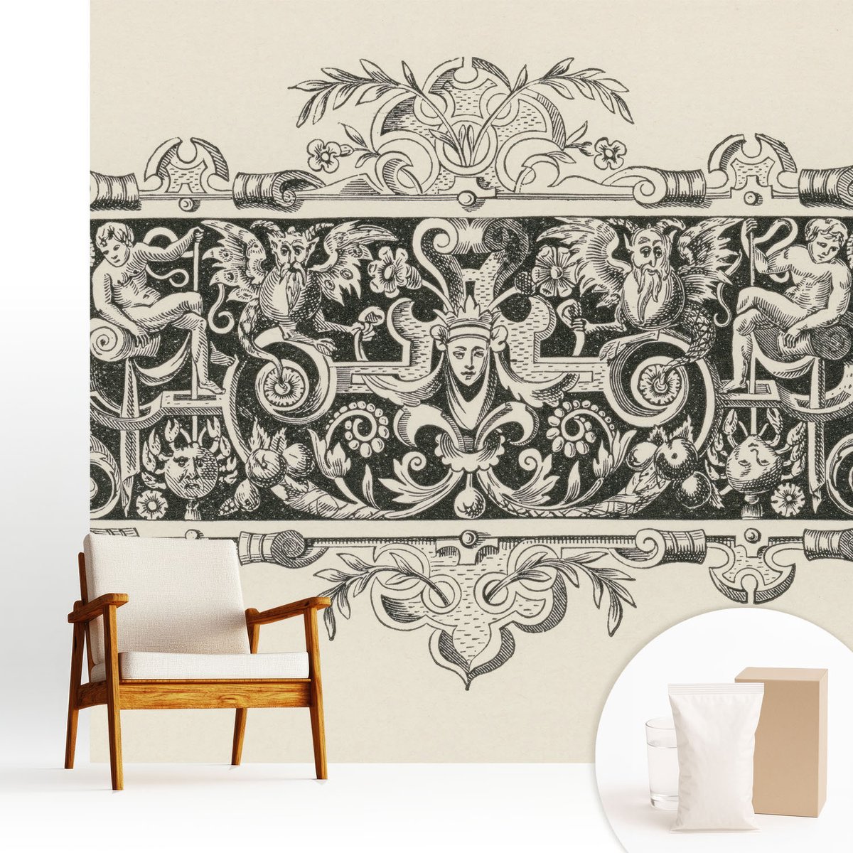Wallfluent Fotobehang - Zwart-Wit Vliesbehang - 250x250 cm - Mythologische Motieven Fotobehang Vlies - Woonkamer behang Deel - Muurschildering - Woonkamer behang