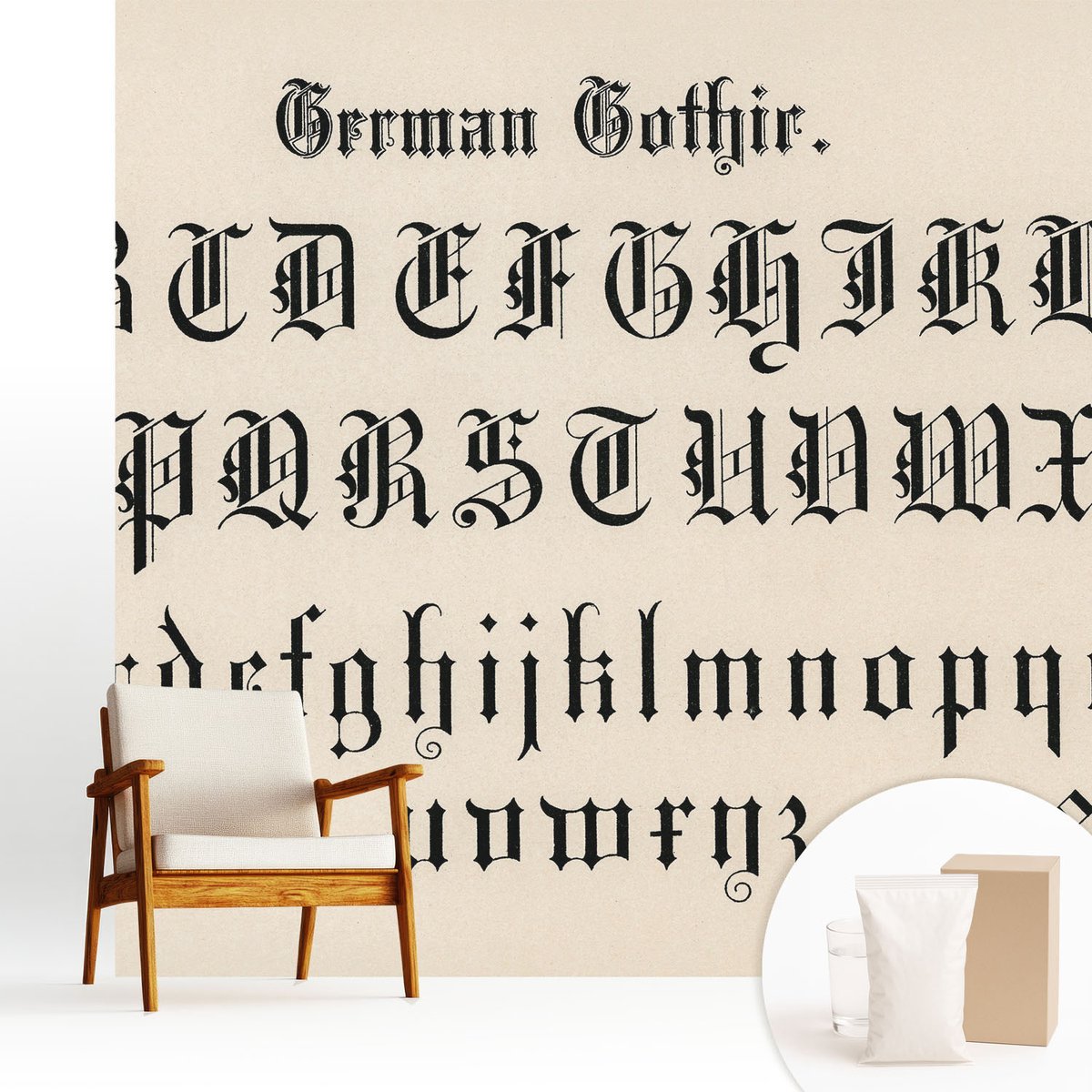 Wallfluent Fotobehang - Zwart Vliesbehang - 250x250 cm - Gotische Letters Fotobehang Vlies - Hal behang Teksten - Muurschildering - Hal behang