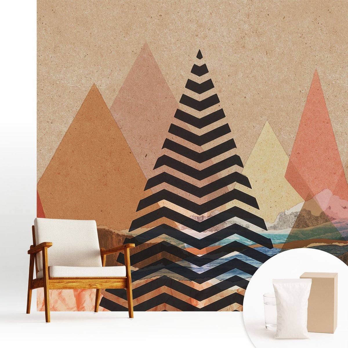 Wallfluent Fotobehang - Wit Vliesbehang - 250x250 cm - Abstract Landschap Muurschildering - Slaapkamer behang Abstractie - Fotobehang Vlies - Slaapkamer behang