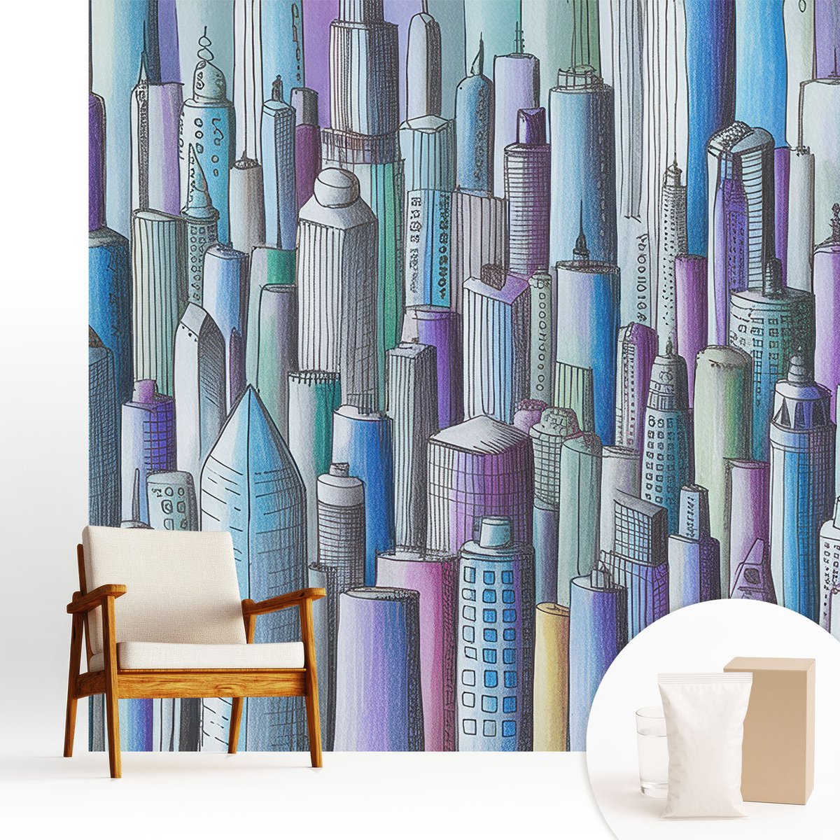 Wallfluent Fotobehang - Zwart Vliesbehang - 250x250 cm - Stadswolkenkrabbers Fotobehang Vlies - Hal behang Architectuur - Muurschildering - Woonkamer behang