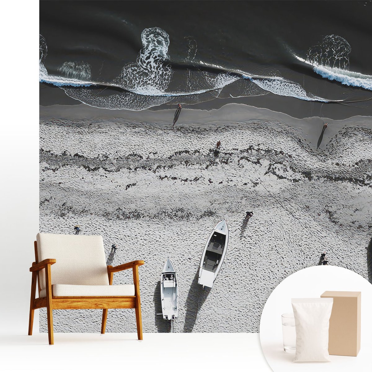 Wallfluent Fotobehang - Grijs Vliesbehang - 250x250 cm - Rust Aan Het Strand Muurschildering - Gang behang Landschappen - Fotobehang Vlies - Slaapkamer behang