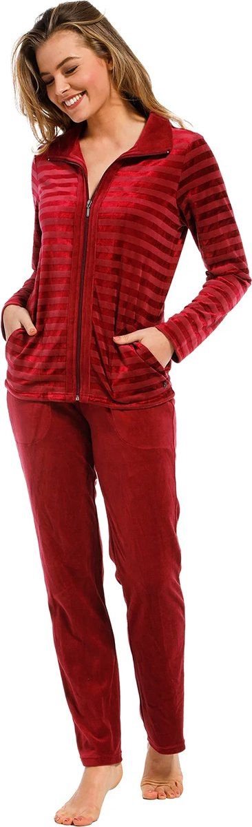Huispak Pastunette Premium - Striped - Velour - Rood - Maat 38