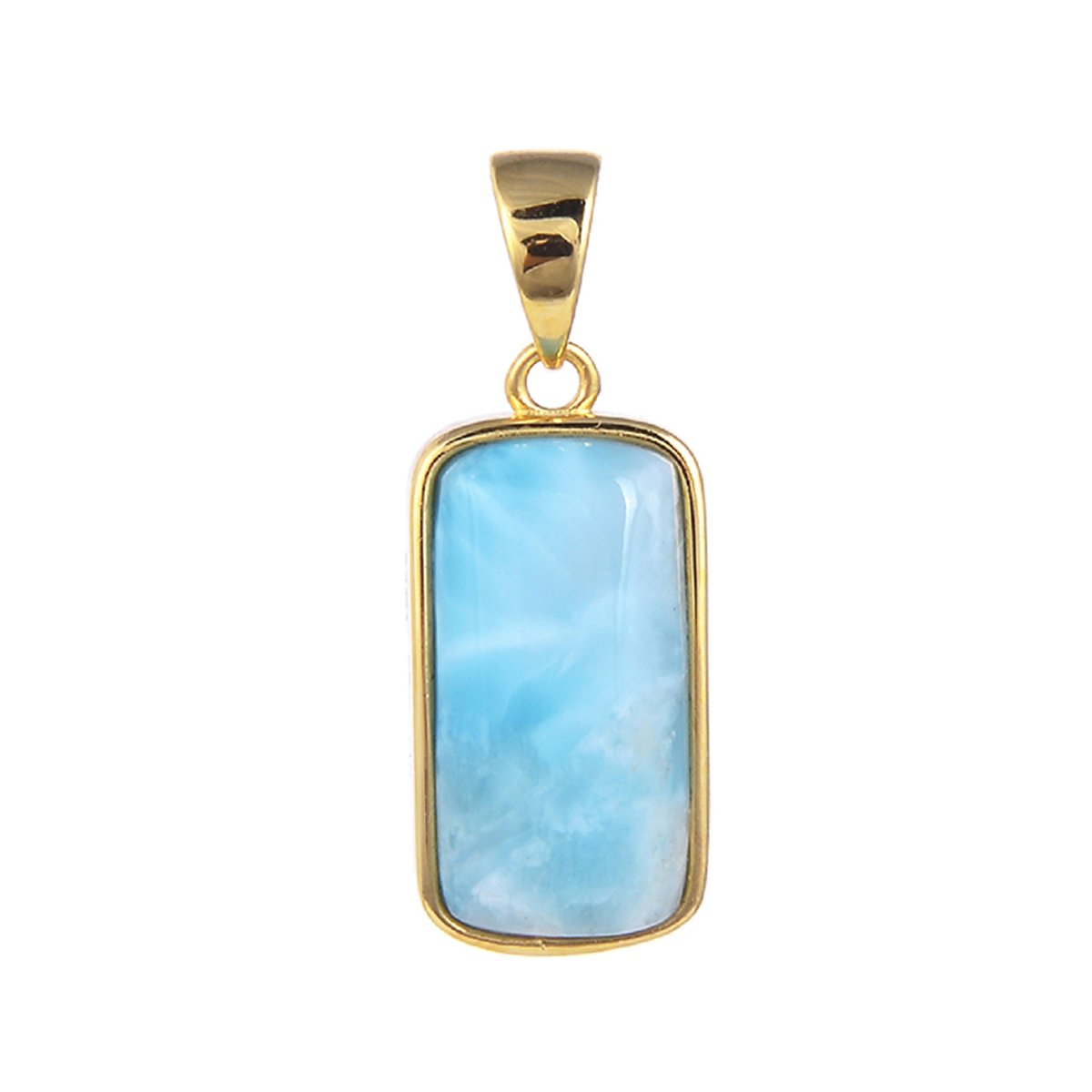 Cavill - Larimar Hanger - 925 Sterling Zilver Verguld - 5 ct Dominicaanse Larimar Baguette Cabochon - Elegante Tropische Zilveren Sieraden