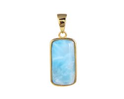 Cavill - Larimar Hanger - 925 Sterling Zilver Verguld - 5 ct Dominicaanse Larimar Baguette Cabochon - Elegante Tropische Zilveren Sieraden