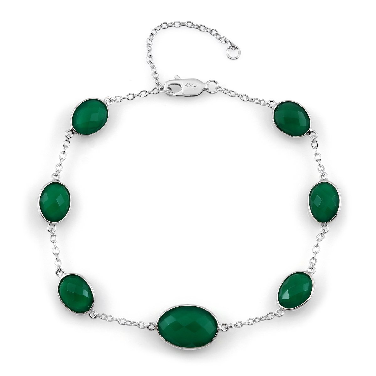 Cavill - Zilveren Armband 925 Sterling Zilver - Groene Agaat 10,8 ct - Fancy Schaakbord Geslepen Edelstenen - Verstelbaar Elegante Damesarmband