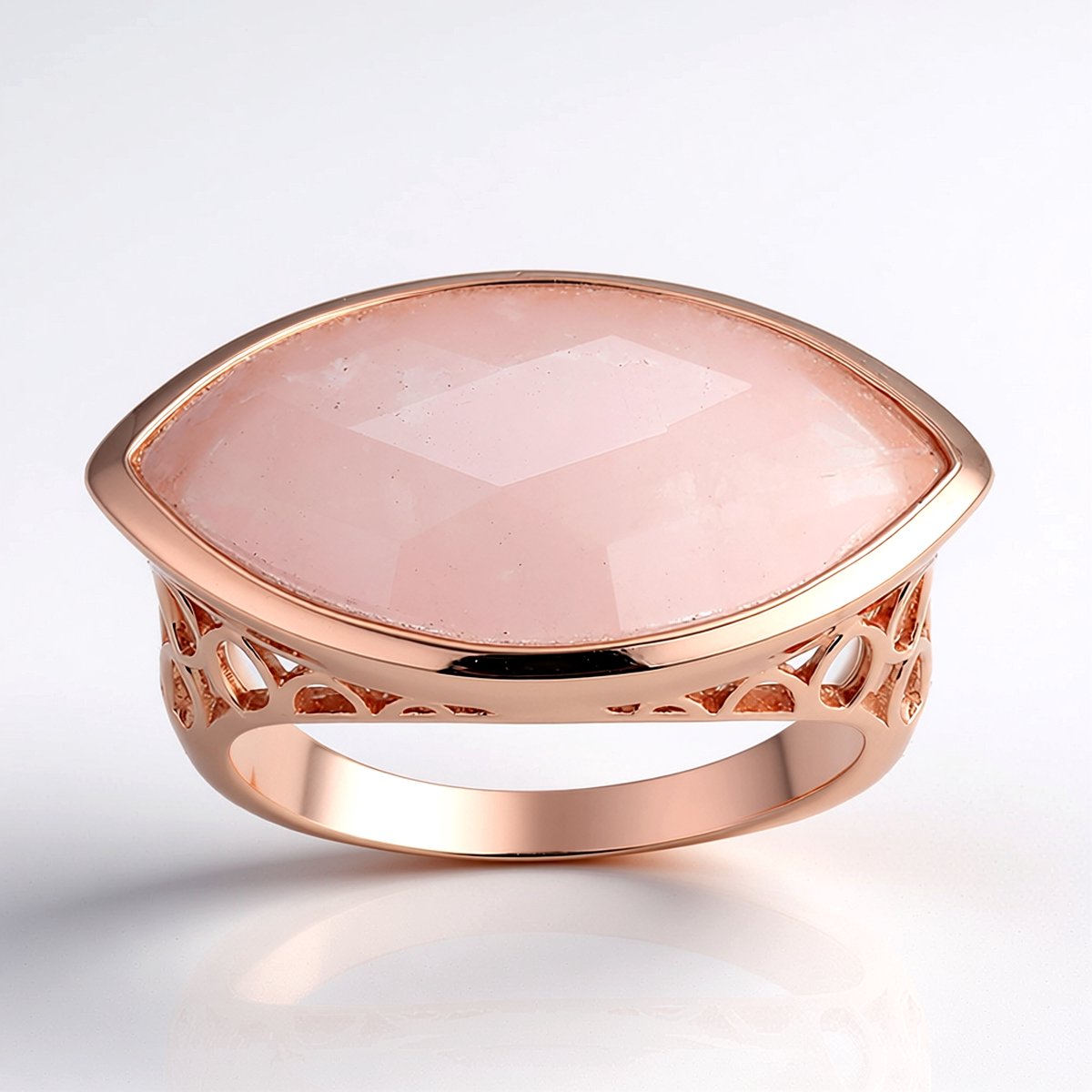 Cavill - Zilveren ring - 5,812 ct Braziliaanse rozenkwarts - Marquise geslepen - Roségoud verguld - Elegante filigrane damesring