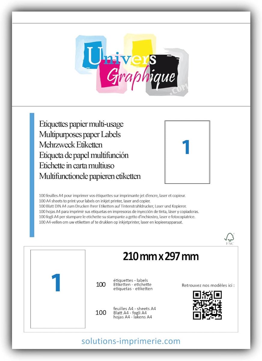 SnelShoppen - 100 A4 Stickers 210x297mm Zelfklevend Papier voor Inkjet & Laser Printers - Matte Afwerking, 70g - Perfect voor Feest, Kinderen, Keuken,