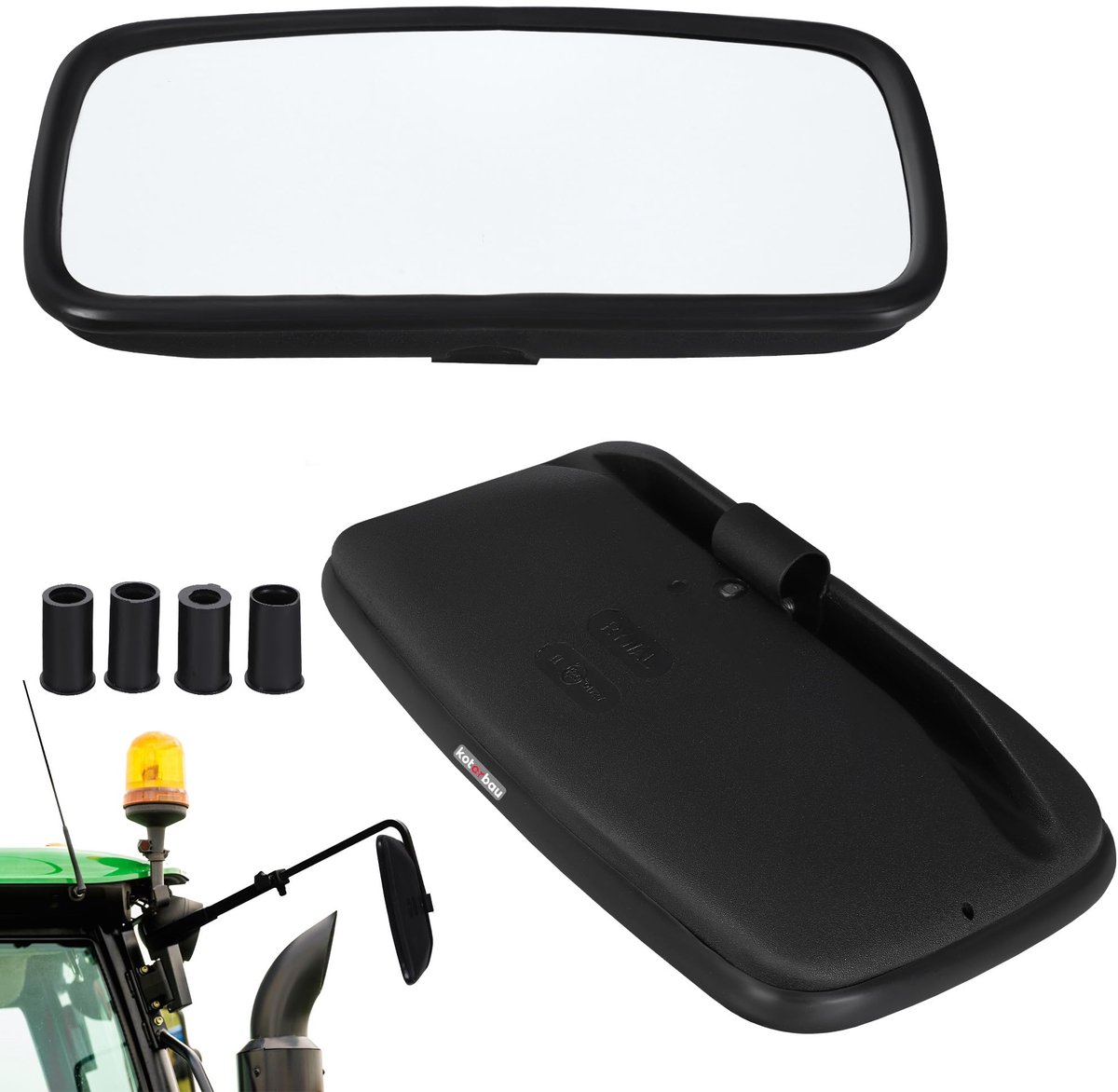 KOTARBAU® Tractor Spiegel - Buitenspiegel Tractor 36,5 x 19 cm Spiegel Tractor - Buitenspiegel voor Tractor - Links/Rechts - Convexe Spiegel met Houder voor ⌀ Spiegelarm 10-32 mm - PVC - Zwart