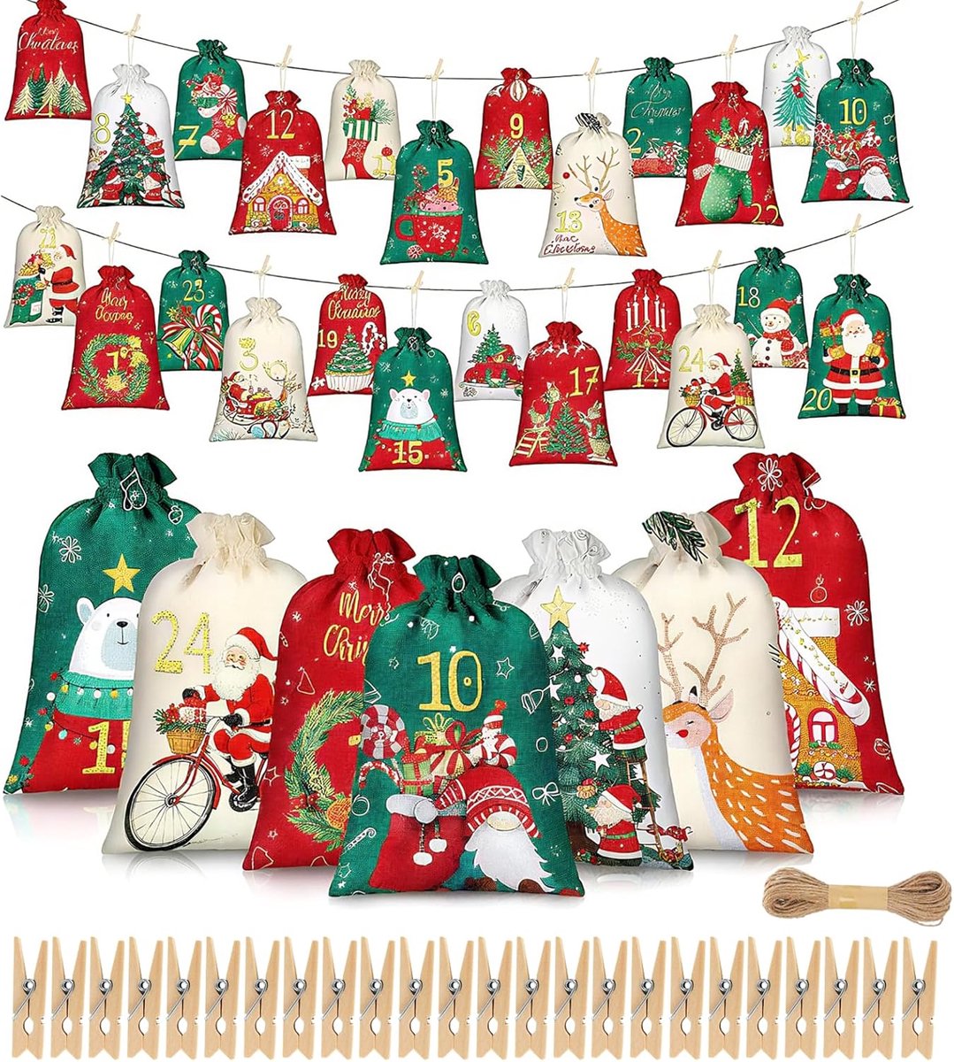 Advent calendar for filling with hemp rope clips, 24 personalised advent calendars, vacuum for children, men - ShopVlot