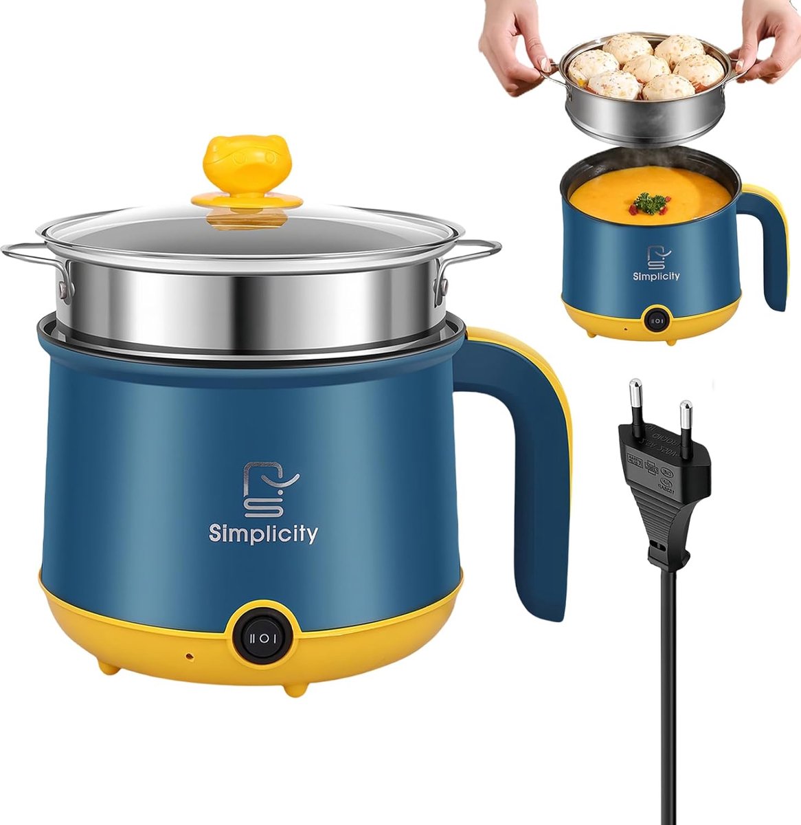 Elektrische Hotpot 1.8L - Dubbel Laags - Inclusief Stoommandje - Ideaal voor Thuis en Kantoor - ShopVlot