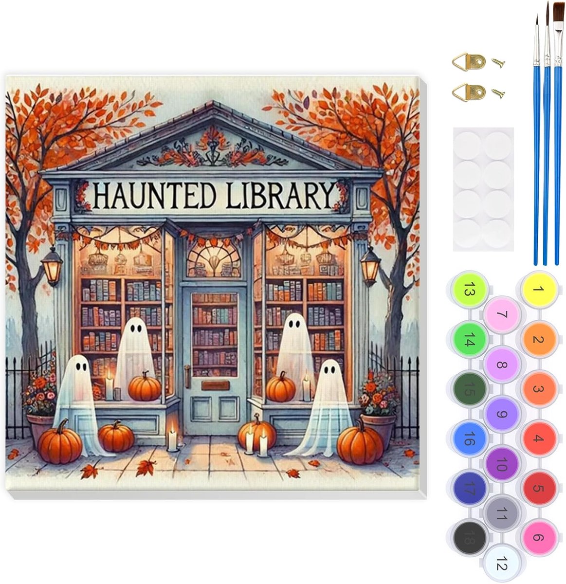 EOBROMD Spookboekhandel schilderen op nummer, sets voor volwassenen met lijst, schilderen op nummer als cadeau - ShopVlot