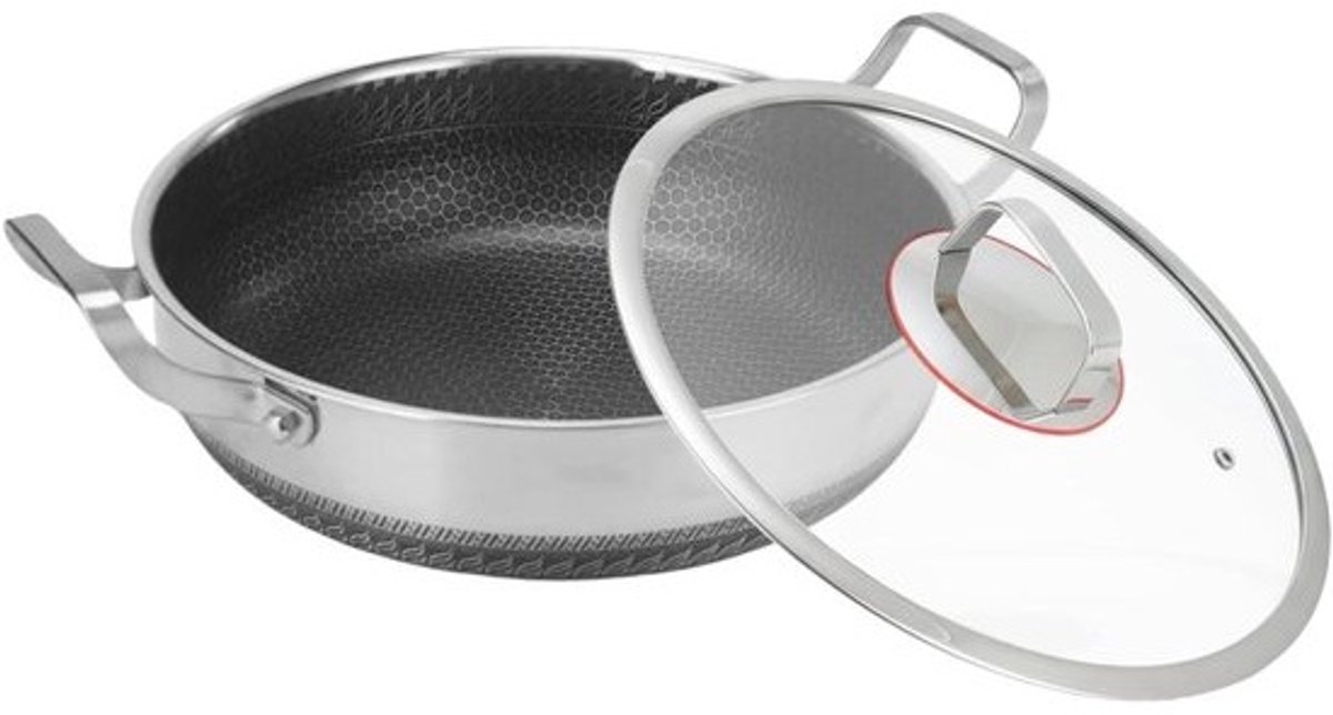 Braadpan met deksel en dubbele handvatten - Antiaanbaklaag en RVS keukengerei met deksel | Braadpan voor keuken, huis en restaurant - Voor aanbraden, bakken, roerbakken, eieren, pannenkoeken en steaks