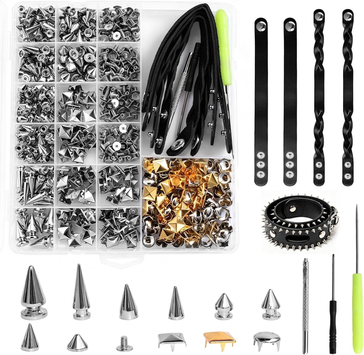 609 stuks klinknagels voor leer, punk-klinknagels, klinknagels met schroef, 4 klauwen, ronde punk-klinknagels - ShopVlot