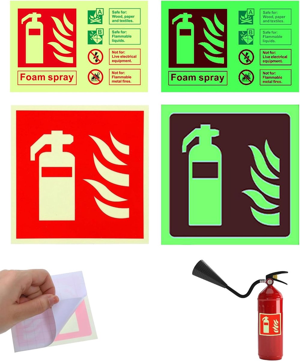 4 stuks zelfklevende oplichtende brandblusser-borden, pictogram-stickers van pvc, waarschuwingsbord voor brandblusser - ShopVlot