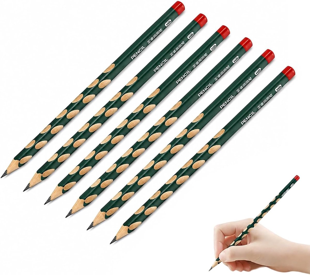 Set van 6 ergonomische driehoekige grafietpotloden HB voor linkshandigen – extra comfortabele grip, ideaal voor - ShopVlot