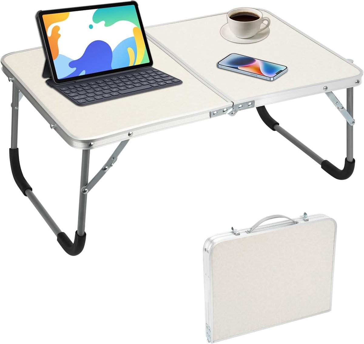 SnelShoppen - Opvouwbare Kleine Tafel Wit - Inklapbare Eettafel Multifuntionele Klapbureau Voor Bed, Bank, Vloer, Outdoor, Tuin, Picknick, Camping - L