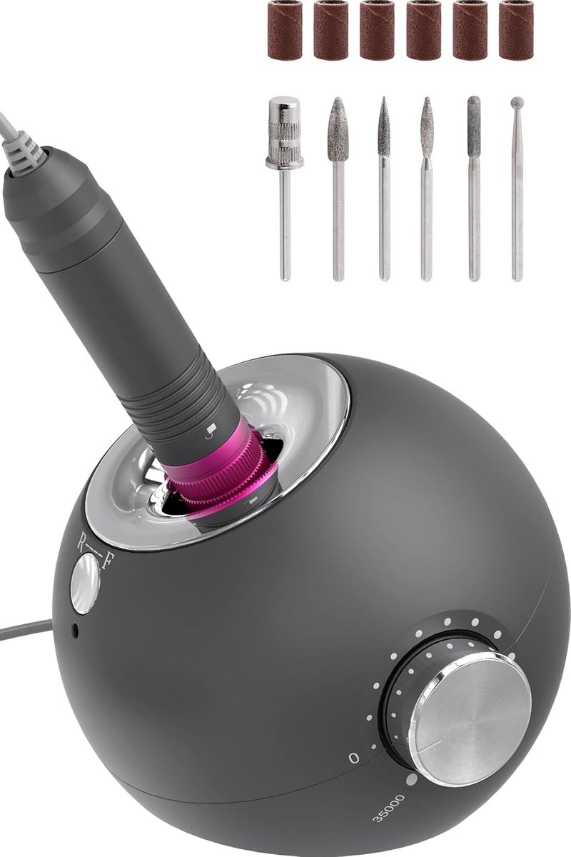 Professionele Nagelboor, Elektrische Nagelboren Set voor Manicure en Pedicure, 35,000 RPM, Hoge Snelheid, Laag geluidsniveau, Lage trillingen, Lage verwarming, Grijs