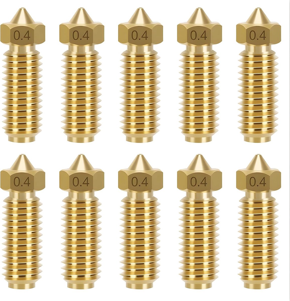 10 stuks 0,4 mm messing nozzles compatibel met Anycubic Kobra 3 Combo Kobra S1, 3D-printer messing roestvrijstalen hotend nozzles extruder 1,75 mm compatibel met FDM filament, 3D-printer accessoires