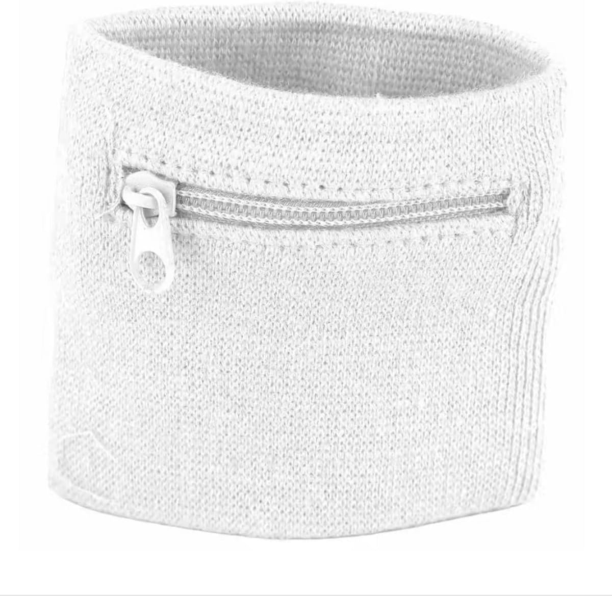 Polsbandje met rits - Polsband met opbergzakje - Zweetbandje met Rits - Voor Sport en Fitness - Sleutelzakje - 8 x 8 CM - Wit - Festivaltasje - Festival polsband