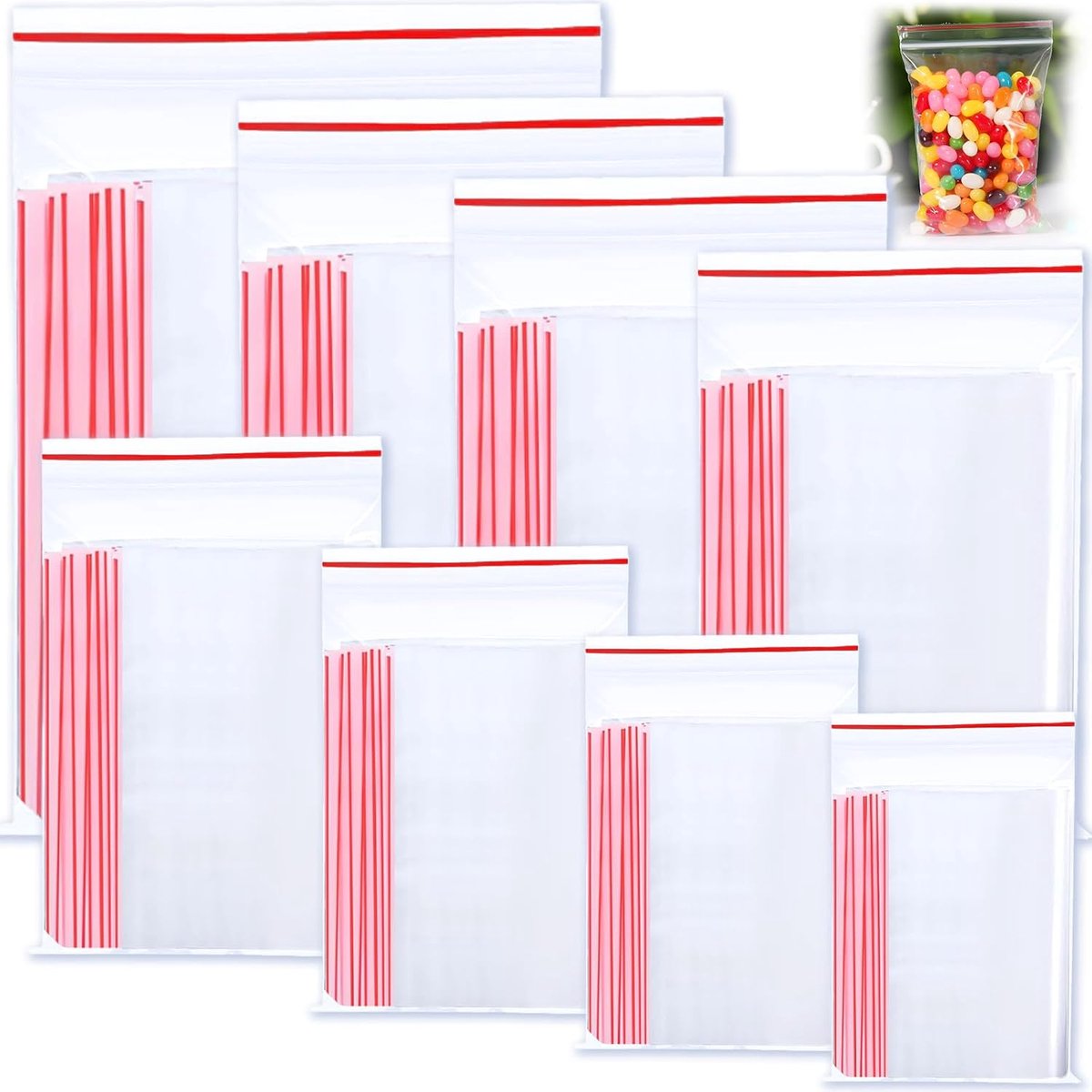 800 stuks ritszakken, plastic zakken, hersluitbare zakken, transparante zakken met ritssluiting, 8 maten, ritszakken, voor sieraden, voedselzakjes