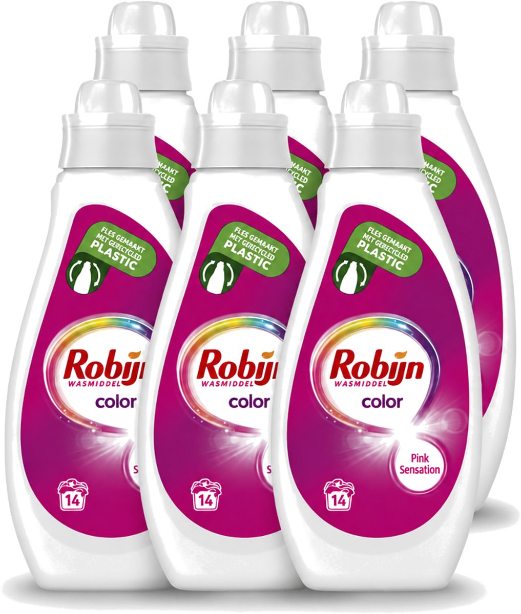 6 x Robijn - Color - Vloeibaar Wasmiddel - Pink Sensation - 14 Wasbeurten - 700 ml - Voordeelverpakking - 6 stuks