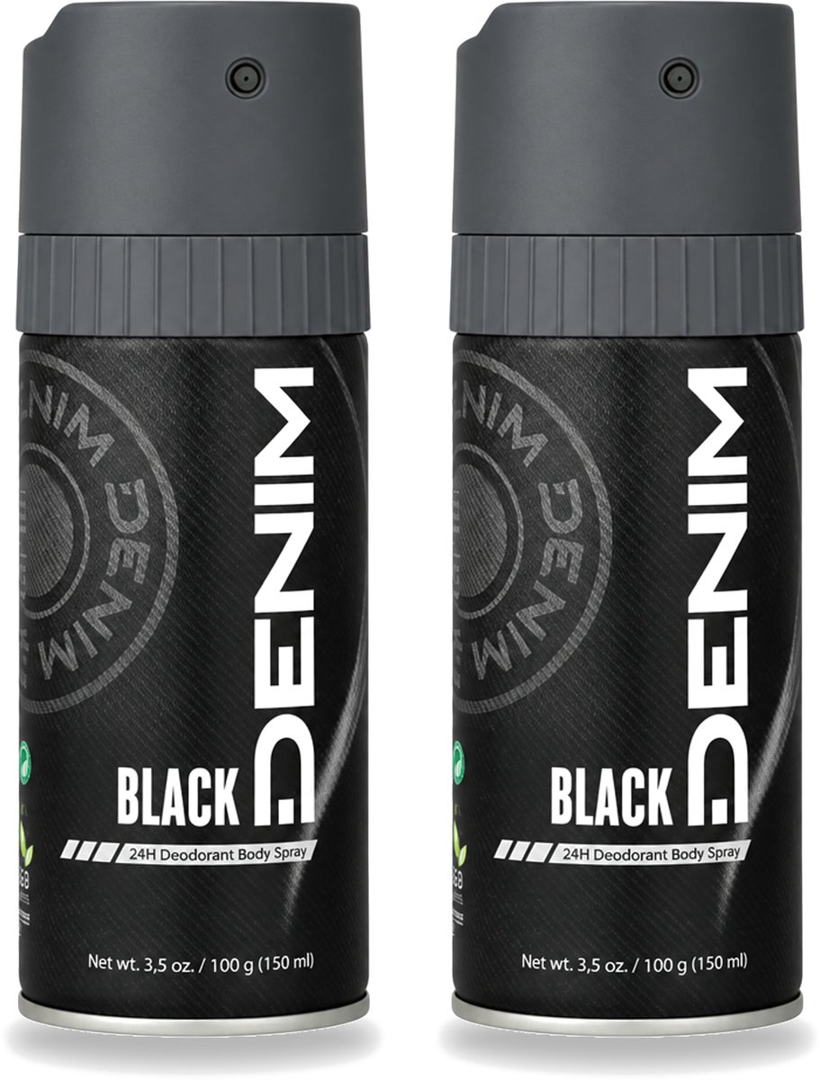 2 x Denim - Deodorant Aerosol - Black Geur - Voor Mannen - 150 ml - Voordeelverpakking - 2 stuks