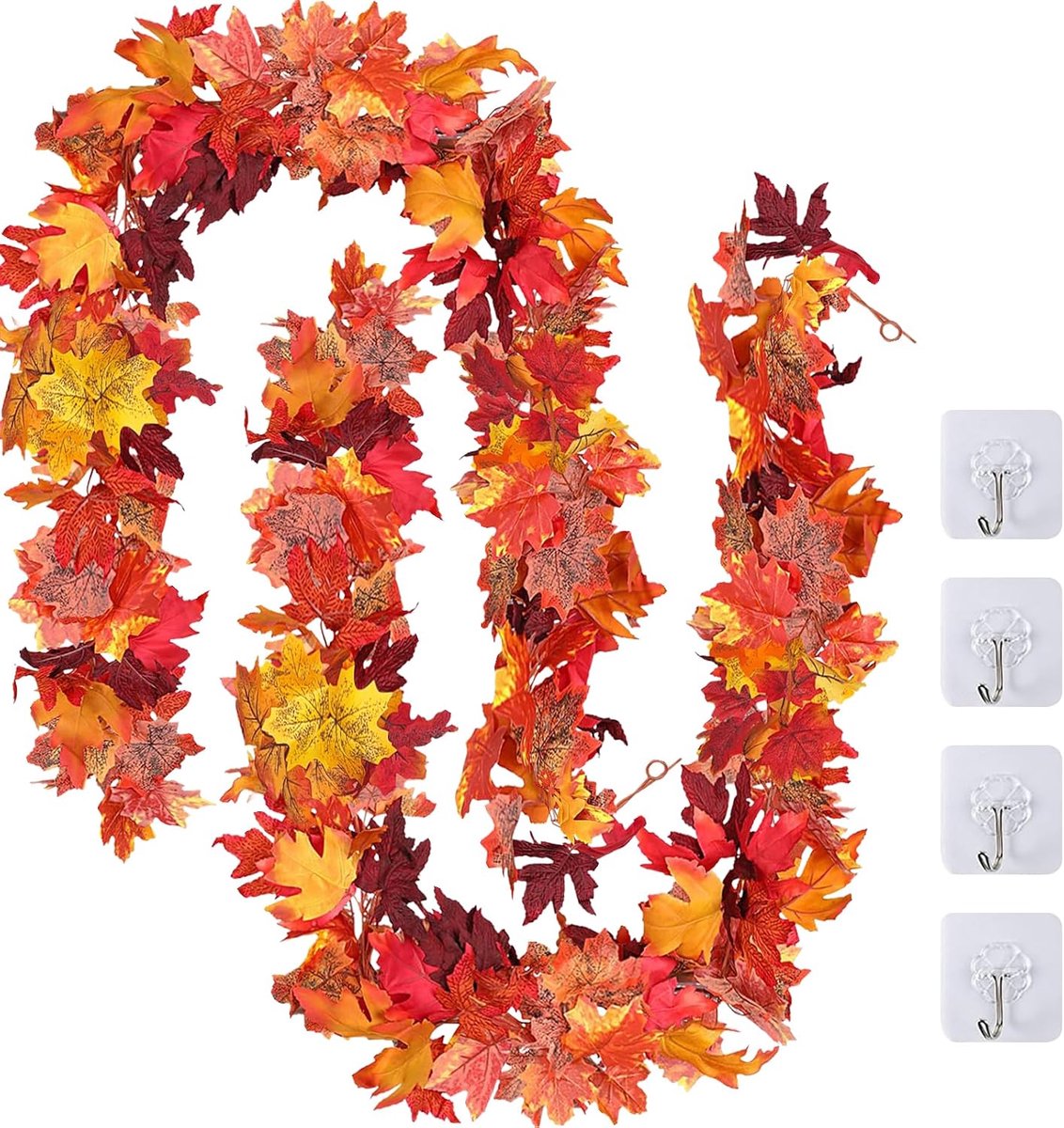 2 stuks kunstmatige herfst esdoornbladeren, 1,75 m herfst slinger decoratie herfst hangende plantenbladeren 175 cm/stuk Halloween Thanksgiving feest decor voor thuis muur tuin rireplace trap