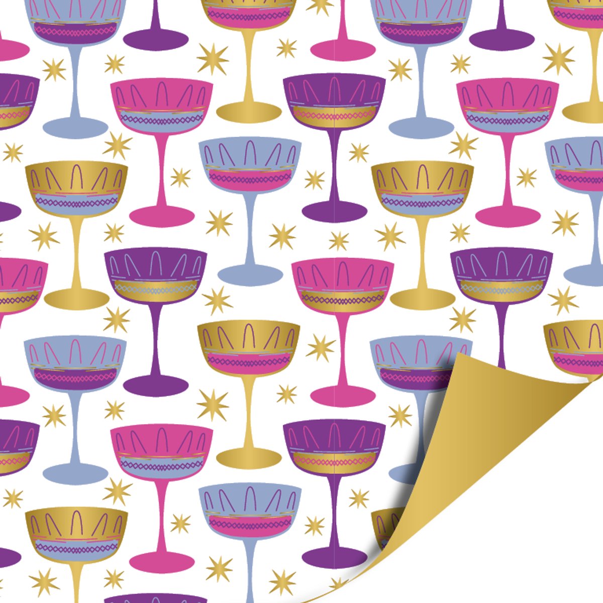 Het Inpakhuis - Cadeaupapier - Inpakpapier - Kadopapier - Proost - Raise Your Glass Purple - Gold - Goud - Paars - 70cm x 2mtr