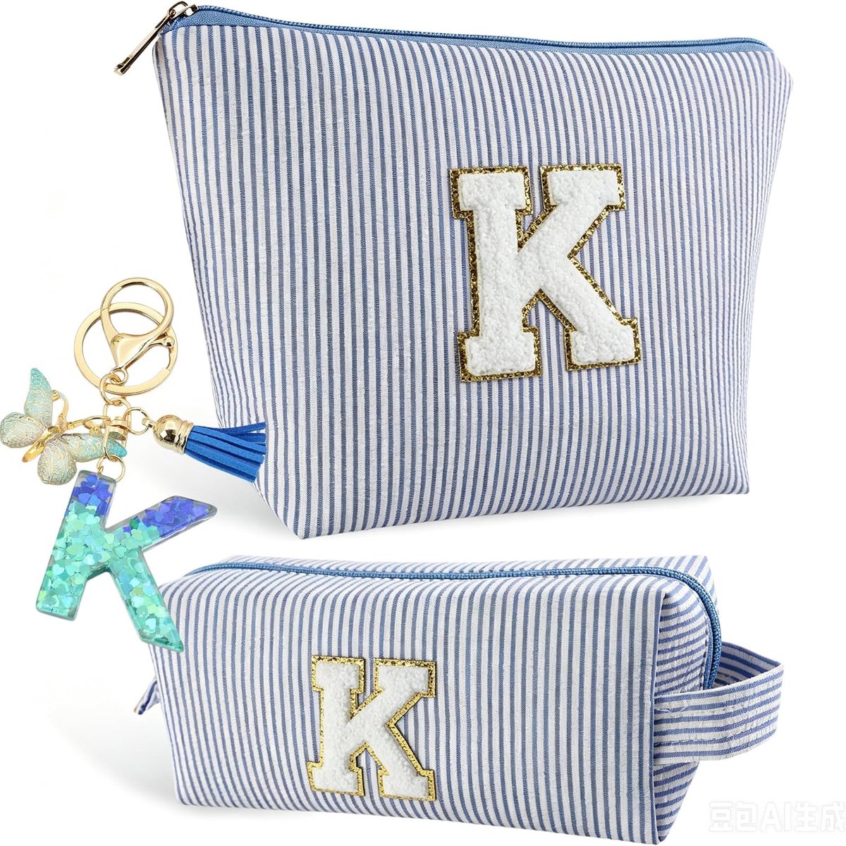 Make-uptas voor dames en meisjes, sleutelhanger en make-uptas met initialen, gepersonaliseerde cadeaus voor moeders, vriendinnen en zussen, K, Klassiek