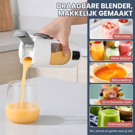 Draagbare Blender 450 ml - Oplaadbare Juicer voor Fruit en Smoothies - Elektrische Sapmaker met 1500 mAh Batterij - 7,4 V - 50 W - ABS en RVS 304 - Wit — afbeelding 3