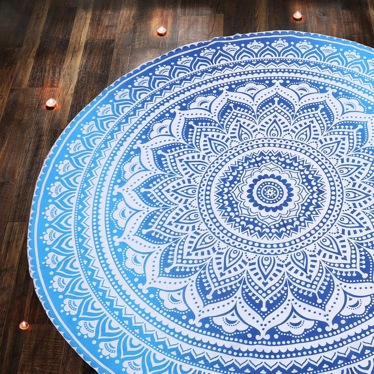 Tapijten Voor Picknick En Camping Katoen Mandala Tafelkleed Yoga Bohemien Strandlaken Ronde Tapijten, 72-Inch Hemelsblauw