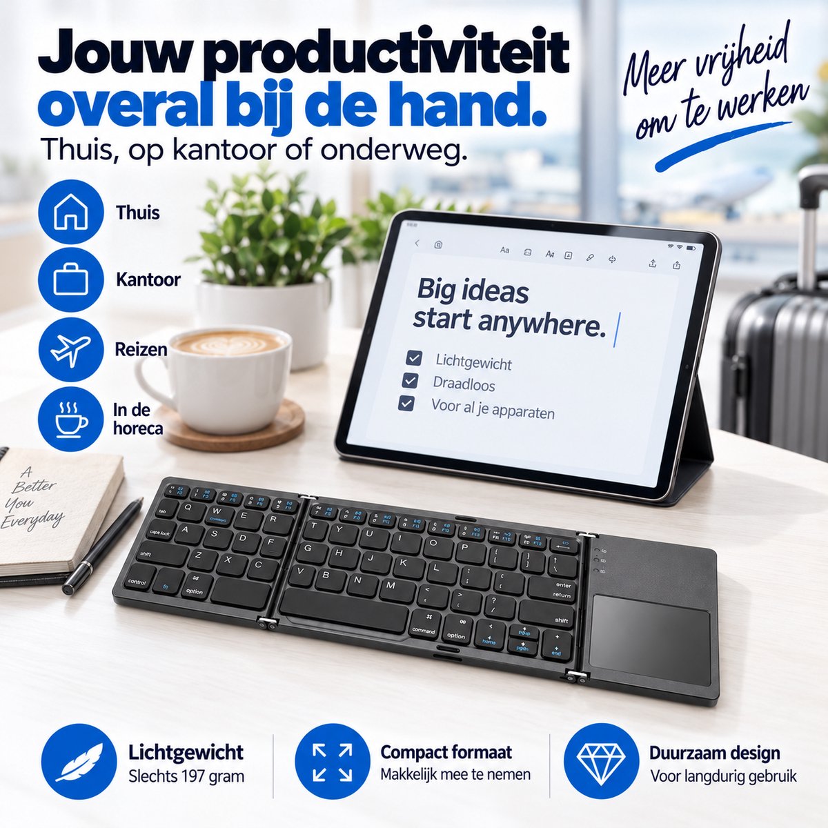 IMENGINE® Opvouwbaar Bluetooth Toetsenbord met Touchpad – Draadloos QWERTY Keyboard – 197g – Voor Tablet, iPad, Smartphone, Laptop & PC – Oplaadbaar — cadeau in Gadgets - foto 7