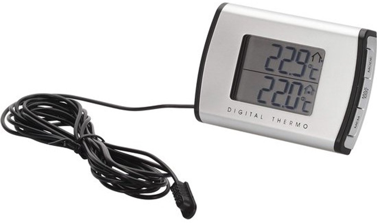 Digitale thermometer - binnen en buiten - met snoer | Temperatuurmeter - voor binnen en buiten