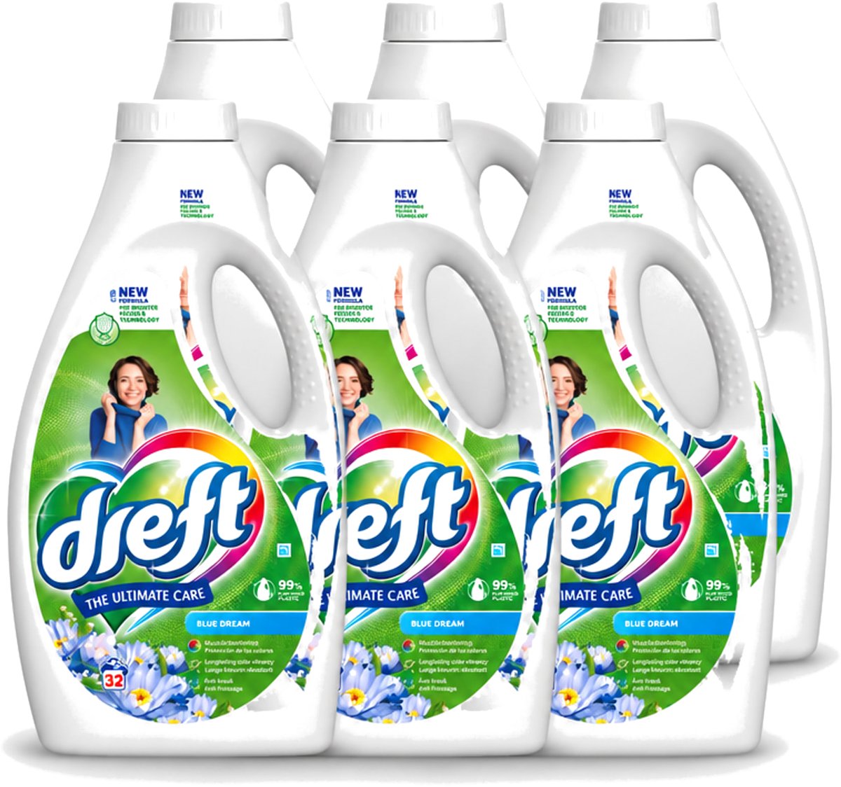 6 x Dreft - Vloeibaar Wasmiddel - Gekleurde Was - Blauwe Droom - 32 Wasbeurten - Voordeelverpakking - 6 stuks