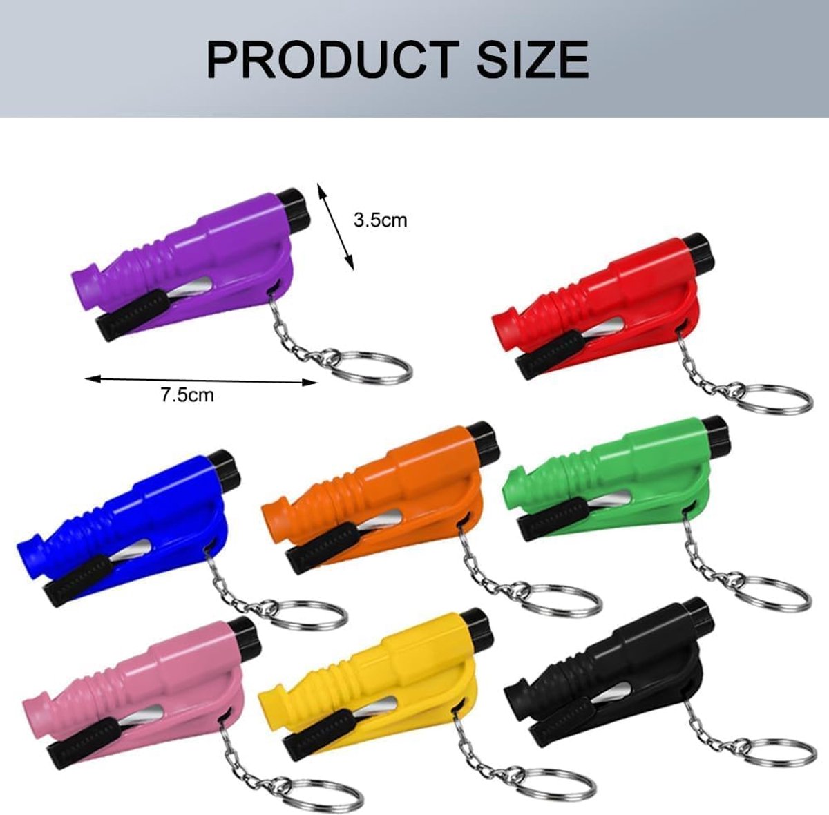 SnelShoppen - 3-in-1 Rescue Tool Sleutelhanger Auto (8 STUKS) Noodhamer met Gordijnsnijder, Ruitbreker en Noodfluitje voor Auto