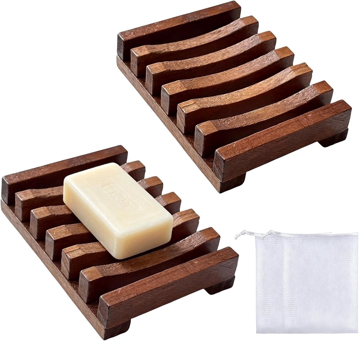 Zeepbakjes hout 4 stuks - massief hout - watervaldesign - voor langdurig gebruik - ShopVlot
