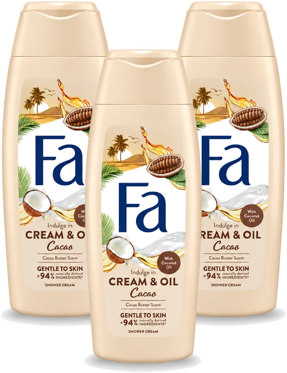 3 x Fa - Cream & Oil Cacao - Douchecrème - Cacaoboter Met Kokosolie - 250 ml - Voordeelverpakking - 3 stuks