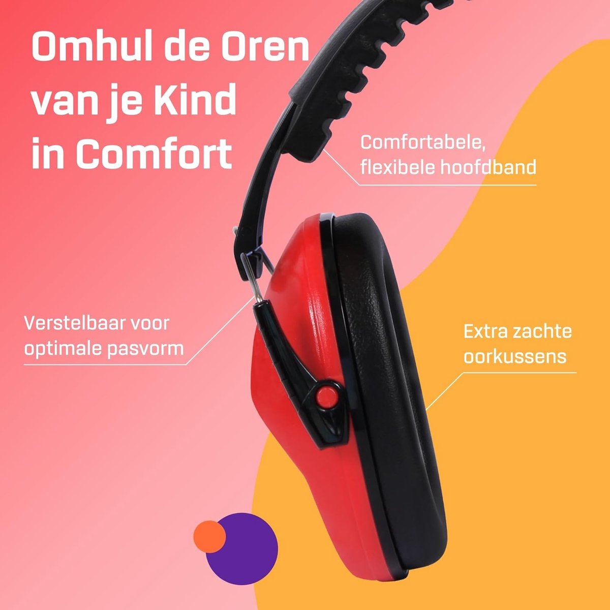 SnelShoppen - Kinderearmuffs - Gehoorbescherming Earmuffs voor Kinderen - Geluidswerende Oorkappen - Rood - Lichtgewicht en Comfortabel - Perfect voor
