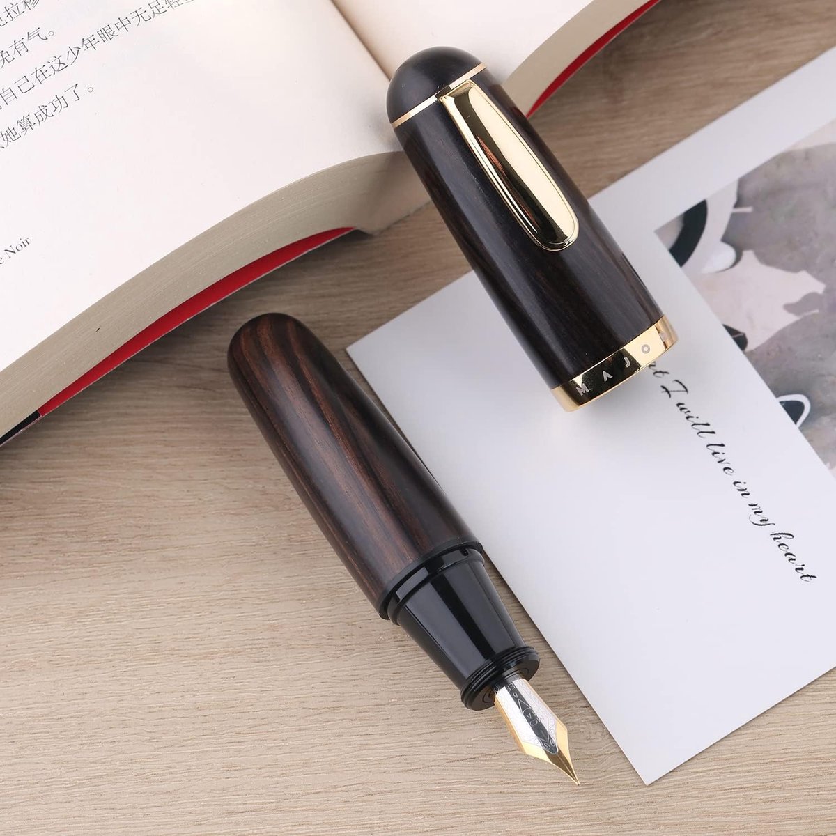 Vulpen medium nib - zwart hout - kleine formaat - ideaal voor onderweg - ShopVlot