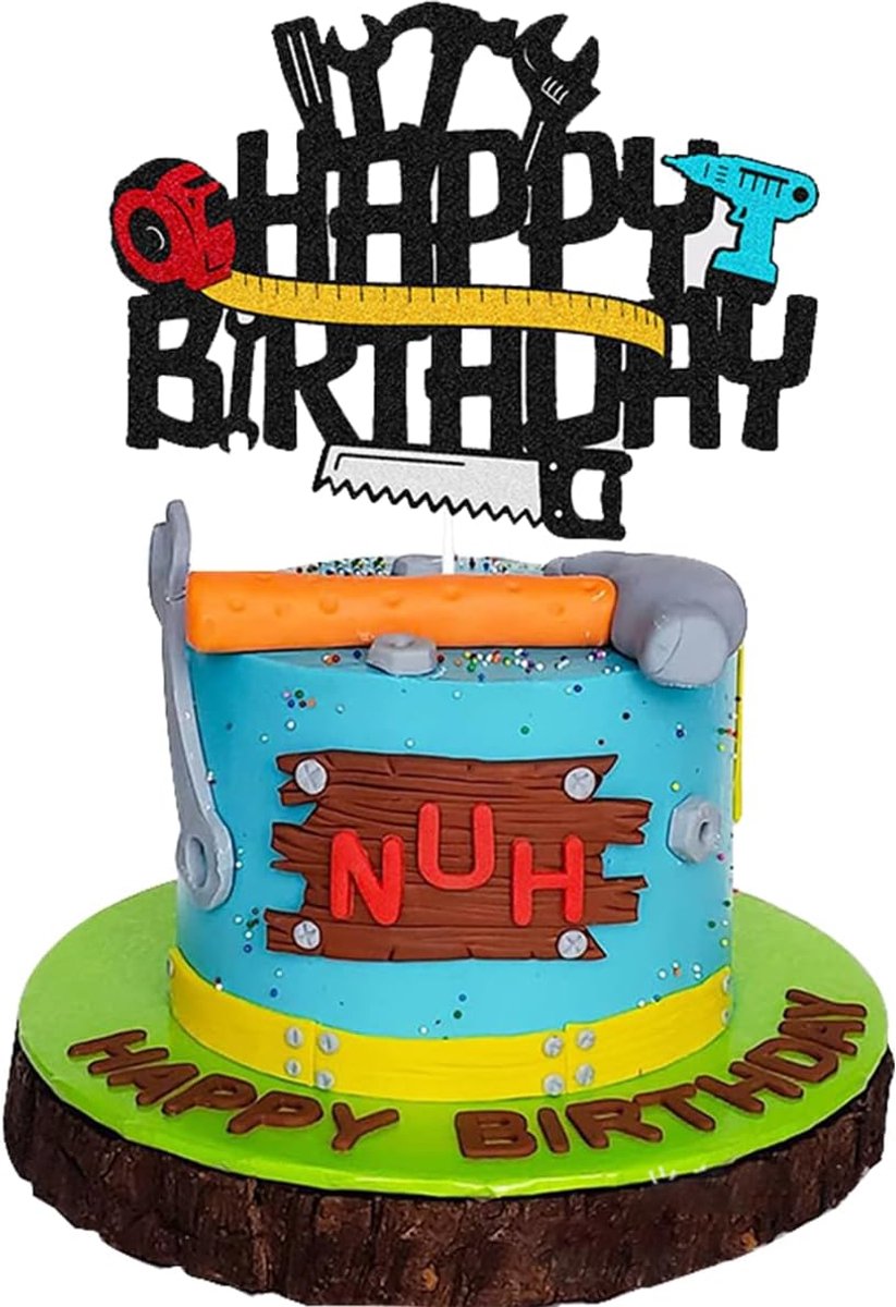 Cake Decoratie voor Verjaardag - Sleutelmoersleutel en Rolmeter - Vrolijk Verjaardagsontwerp - Voor Mannen en Kinderen - ShopVlot