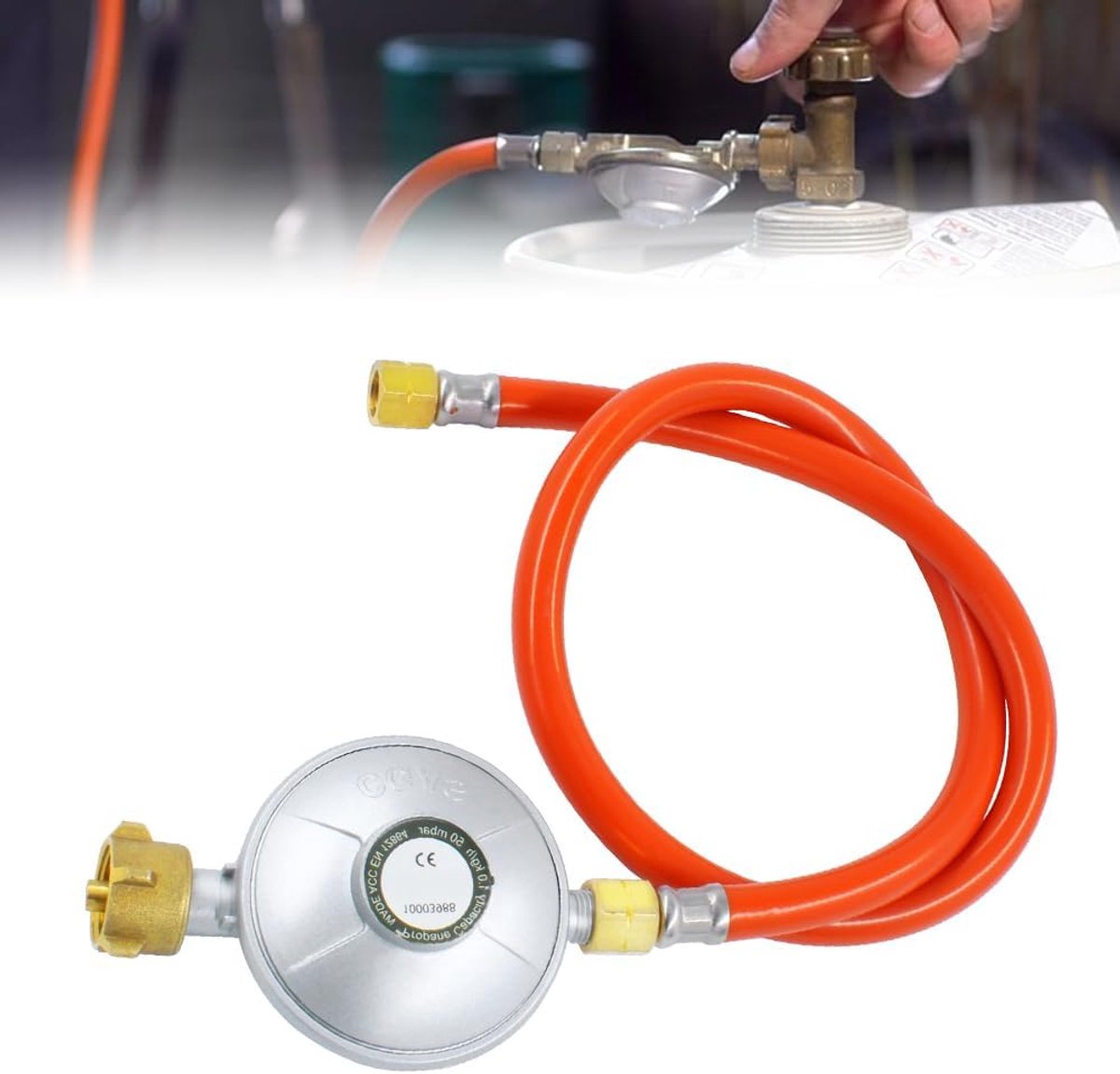 SnelShoppen - Gasdrukregelaar 50 mbar met Gas Slang 150 CM 1/4" Linksgewonden voor Grillen, Camping en Picknick
