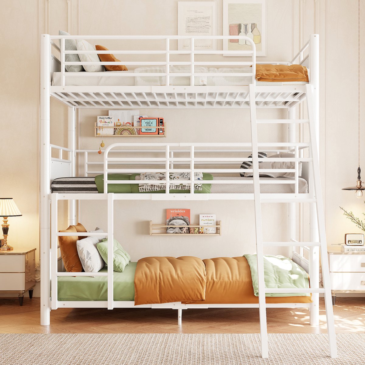 VVBV Stapelbed 90x200 – Metalen Stapelbed met Ladder – Zonder Matras – Modern Design – Metalen Frame – Voor Slaapkamer – Voor Kinderen en Tieners – Wit