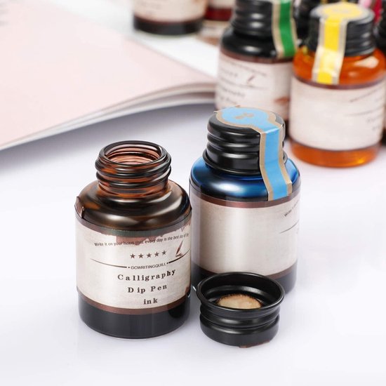 Vulpen Inkt - Set van 10 Kleuren x 20ml Inktflesjes - Koolstofvrije Inktvulling voor Dip Pen - voor Kalligrafie, Journaling, Schrijven en Tekenen GC-710 — afbeelding 4