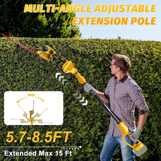 Telescopische heggenschaar 3-in-1 grasschaar struikschaar compatibel met Dewalt 20V 18V (zonder batterijen), lange elektrische heggenschaar met telescoopstang telescoopsteel borstelloze motor — afbeelding 5