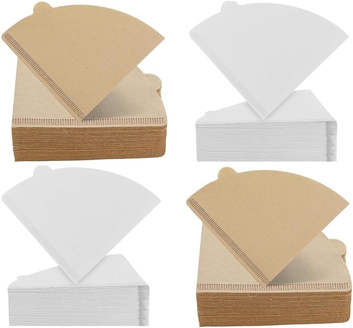 400 stuks papieren koffiefilters, koffiefilterpapier, vervangingsfilter, grootte 2V-vormig koffiefilterpapier, voor koffiezetapparaat, koffiepot, filterbeker (bruin en wit)