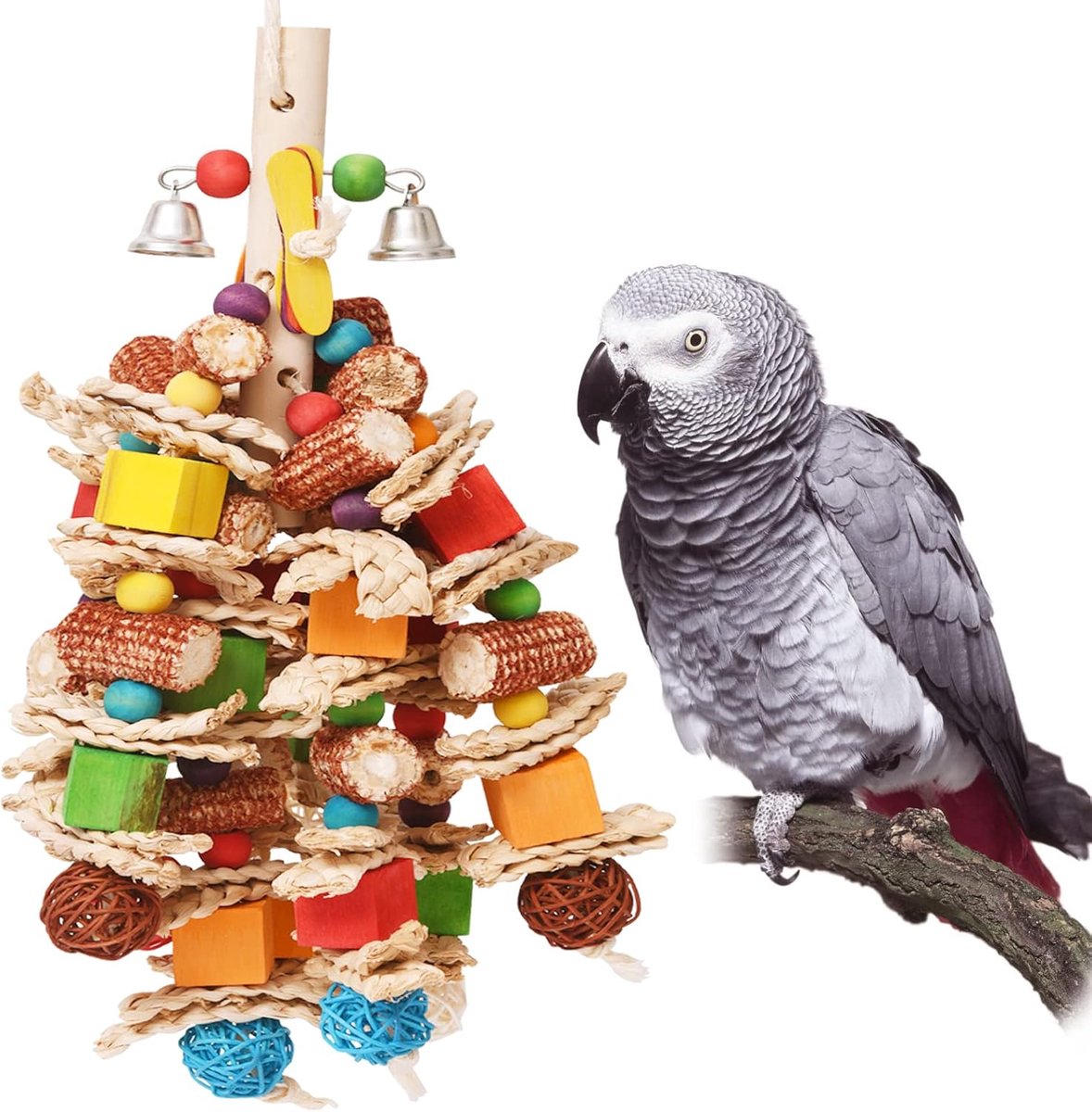 Speelgoed, papegaaispeelgoed voor grote vogels, natuurlijk gepeperd hout Afrikaanse grijze papegaaien, ara's, kaketoes, Amazone-papegaai kauwspeelgoed, volière hangend speelgoed