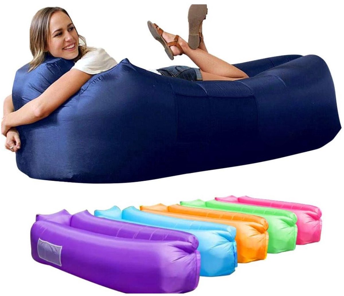 JCP® Opblaasbank - Opblaasbare Zetel - Inflatable Bean Bag Stoel - Marineblauw - 10cm x 20cm x 30cm