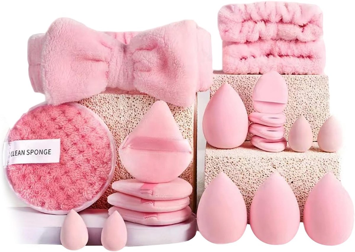 Set van 20 herbruikbare blendersponzen, voor vloeistof, crème en poeder, poederkwast voor foundation, driehoek, gezicht, blender, schoonheidsspons, make-up accessoires en gereedschap