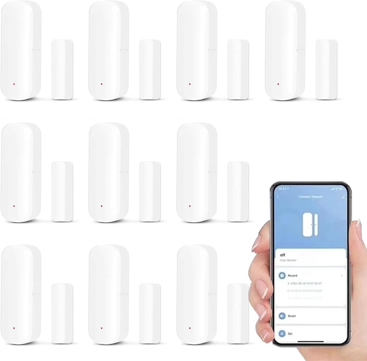 Deur- en raamsensor, draadloos alarm voor veiligheid en domotica, geen hub nodig (10 stuks)